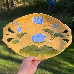 Antique SMF Schramberg Art Nouveau German Majolica Water Lilies Large Platter